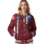 personalized troy trojans usa flag claws red varsity jacket best selling