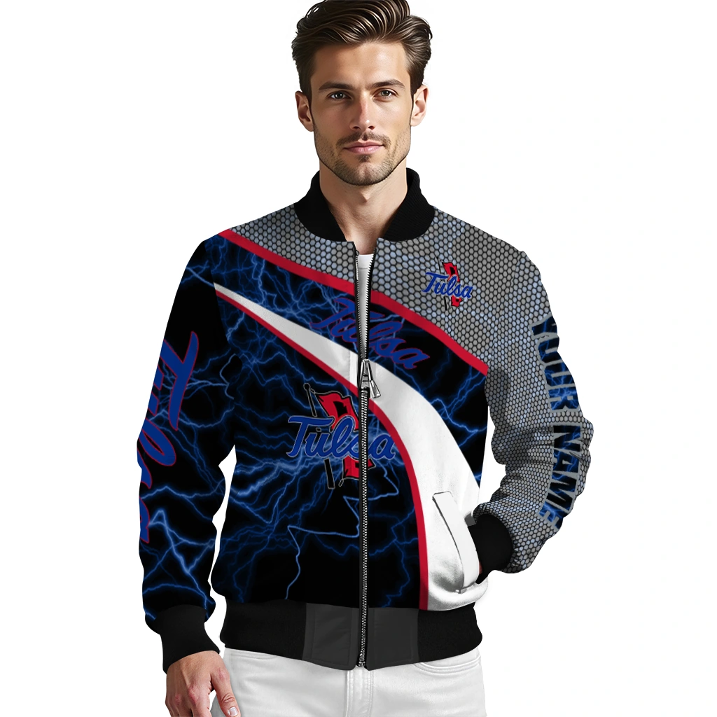 personalized tulsa golden hurricane electric flash blue bomber jacket high quality personalized tulsa golden hurricane electric flash blue bomber jacket high quality