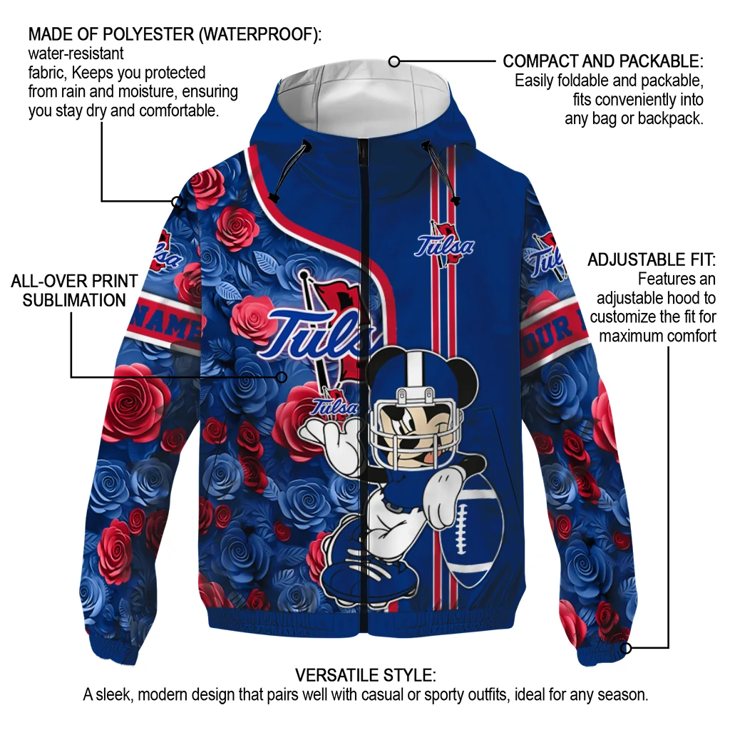 personalized tulsa golden hurricane football micky mouse blue windbreaker jacket new arrival personalized tulsa golden hurricane football micky mouse blue windbreaker jacket new arrival