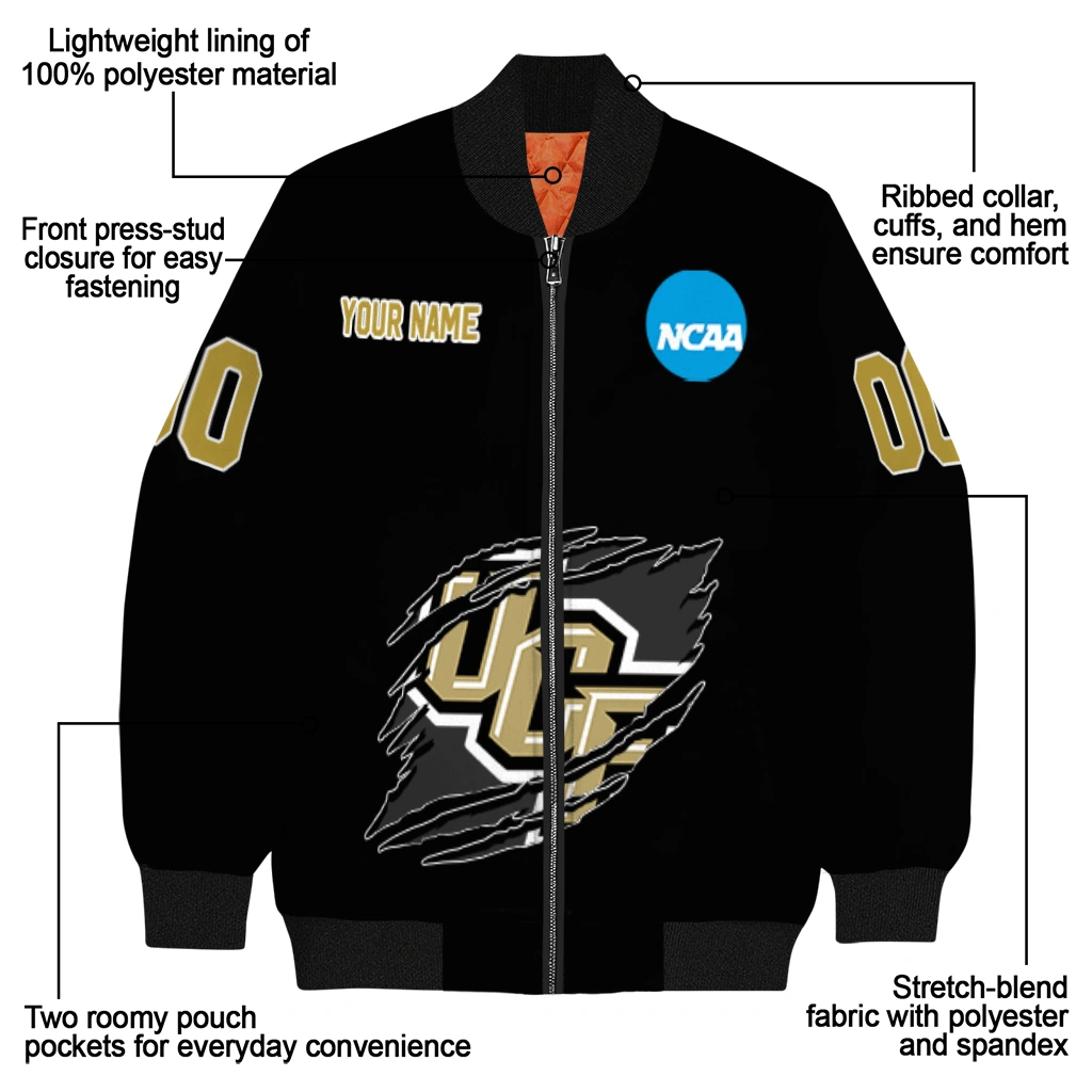 personalized ucf knights claw shred black bomber jacket new arrival personalized ucf knights claw shred black bomber jacket new arrival