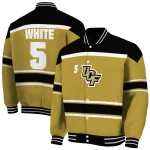 personalized ucf knights stripe statement gold black varsity jacket best selling