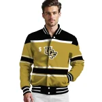 personalized ucf knights stripe statement gold black varsity jacket best selling