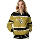 personalized ucf knights stripe statement gold black varsity jacket best selling