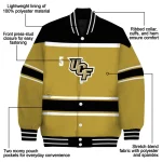 personalized ucf knights stripe statement gold black varsity jacket best selling