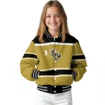 personalized ucf knights stripe statement gold black varsity jacket best selling