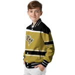 personalized ucf knights stripe statement gold black varsity jacket best selling