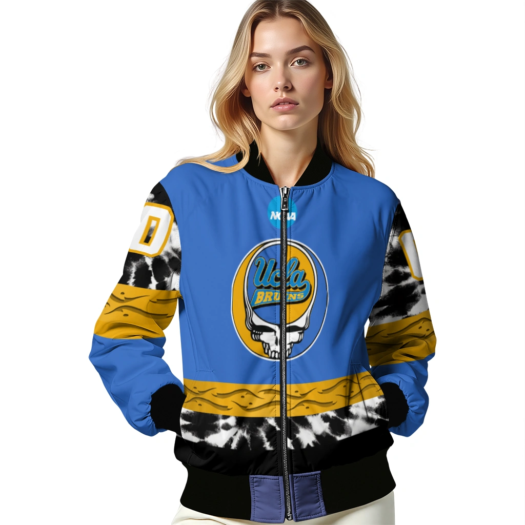 personalized ucla bruins circle skull blue black bomber jacket latest model personalized ucla bruins circle skull blue black bomber jacket latest model