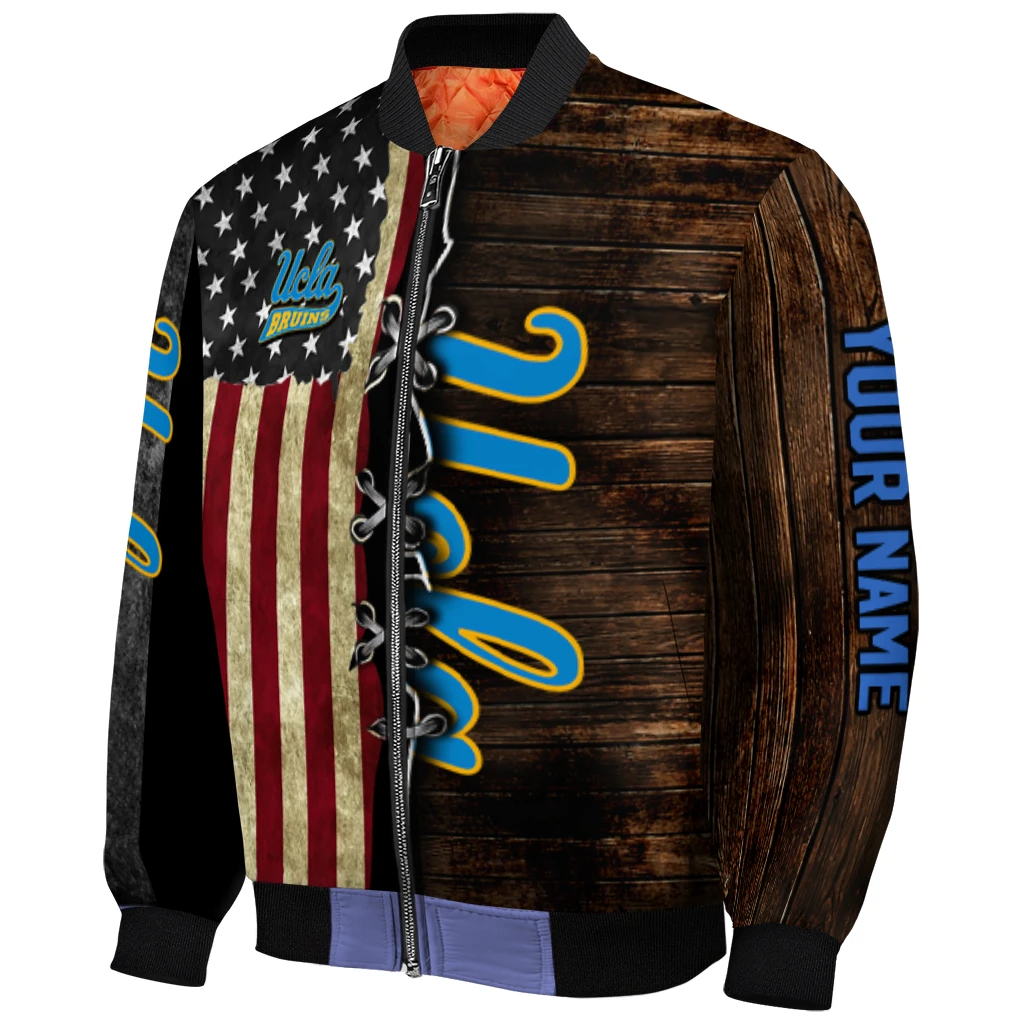 personalized ucla bruins flag wood brown bomber jacket fashion forward personalized ucla bruins flag wood brown bomber jacket fashion forward