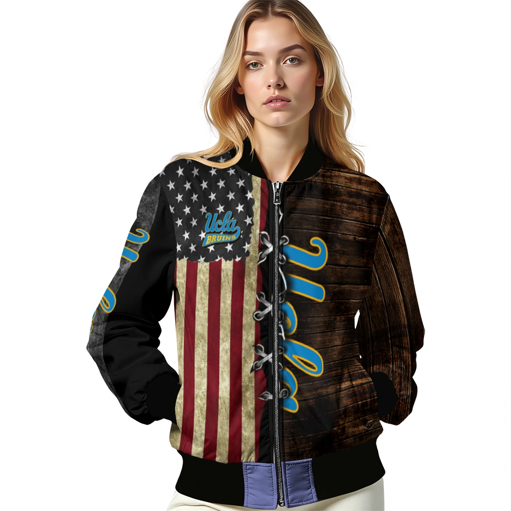 personalized ucla bruins flag wood brown bomber jacket latest model personalized ucla bruins flag wood brown bomber jacket latest model