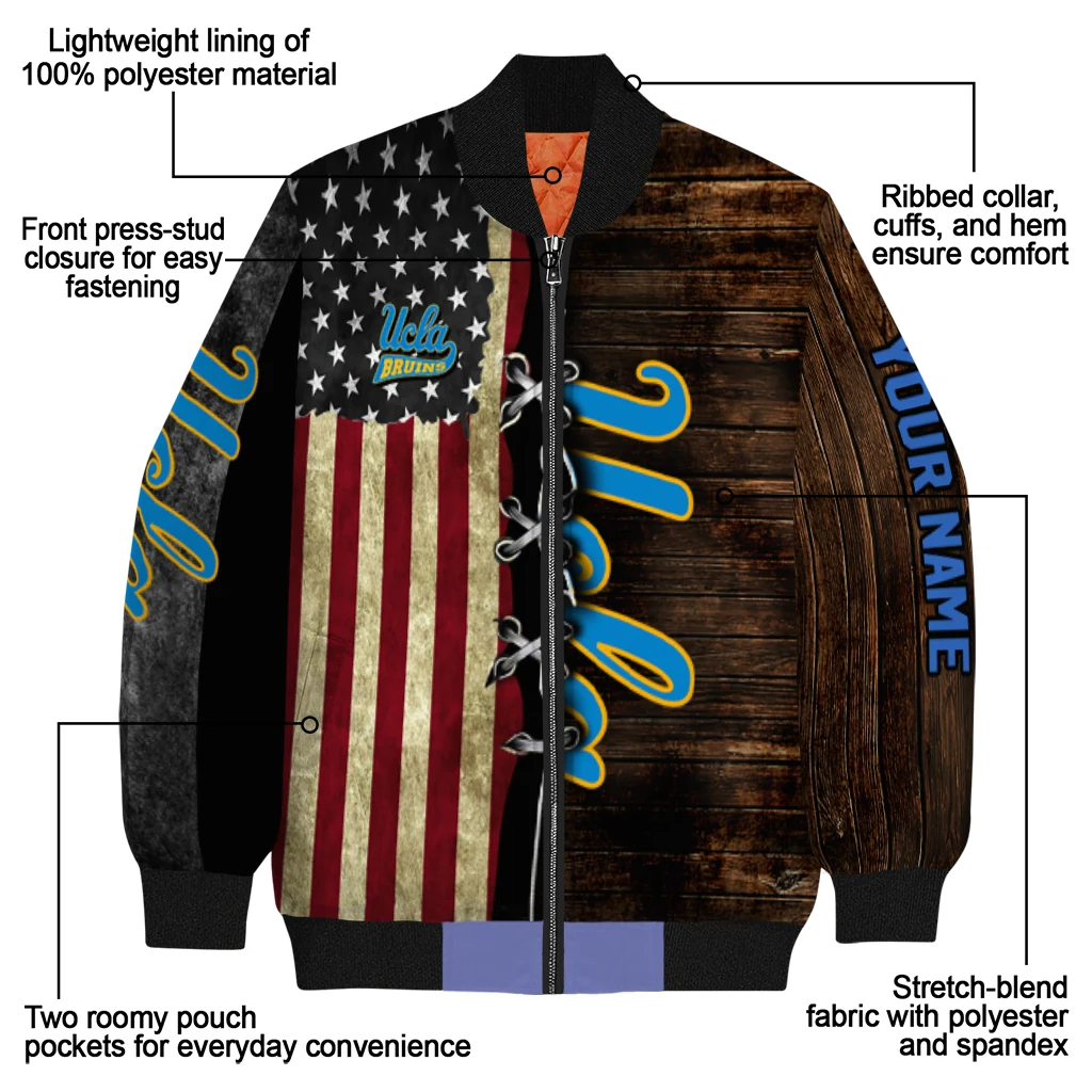 personalized ucla bruins flag wood brown bomber jacket new arrival personalized ucla bruins flag wood brown bomber jacket new arrival