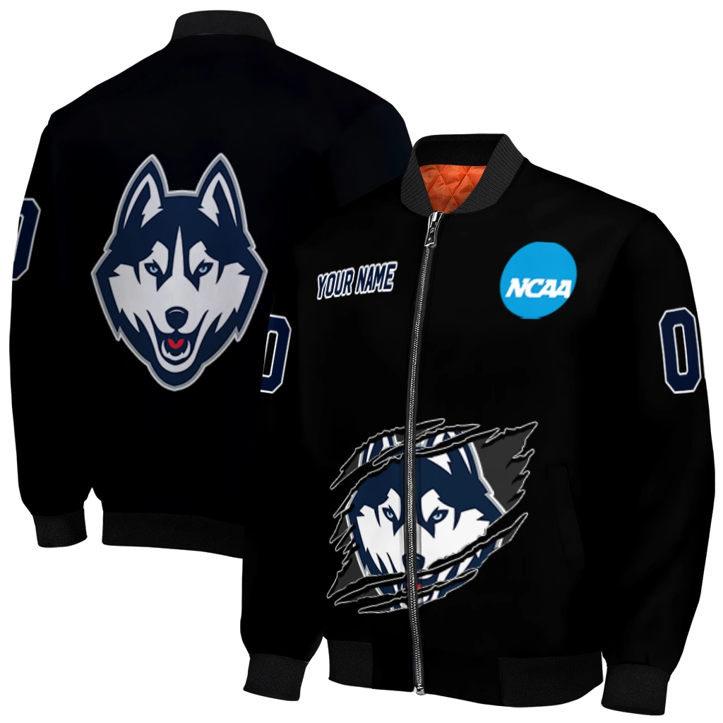 personalized uconn huskies claw shred black bomber jacket best selling personalized uconn huskies claw shred black bomber jacket best selling