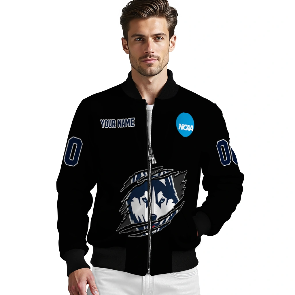 personalized uconn huskies claw shred black bomber jacket high quality personalized uconn huskies claw shred black bomber jacket high quality