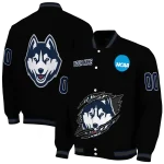 personalized uconn huskies claw shred black varsity jacket best selling