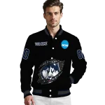 personalized uconn huskies claw shred black varsity jacket best selling