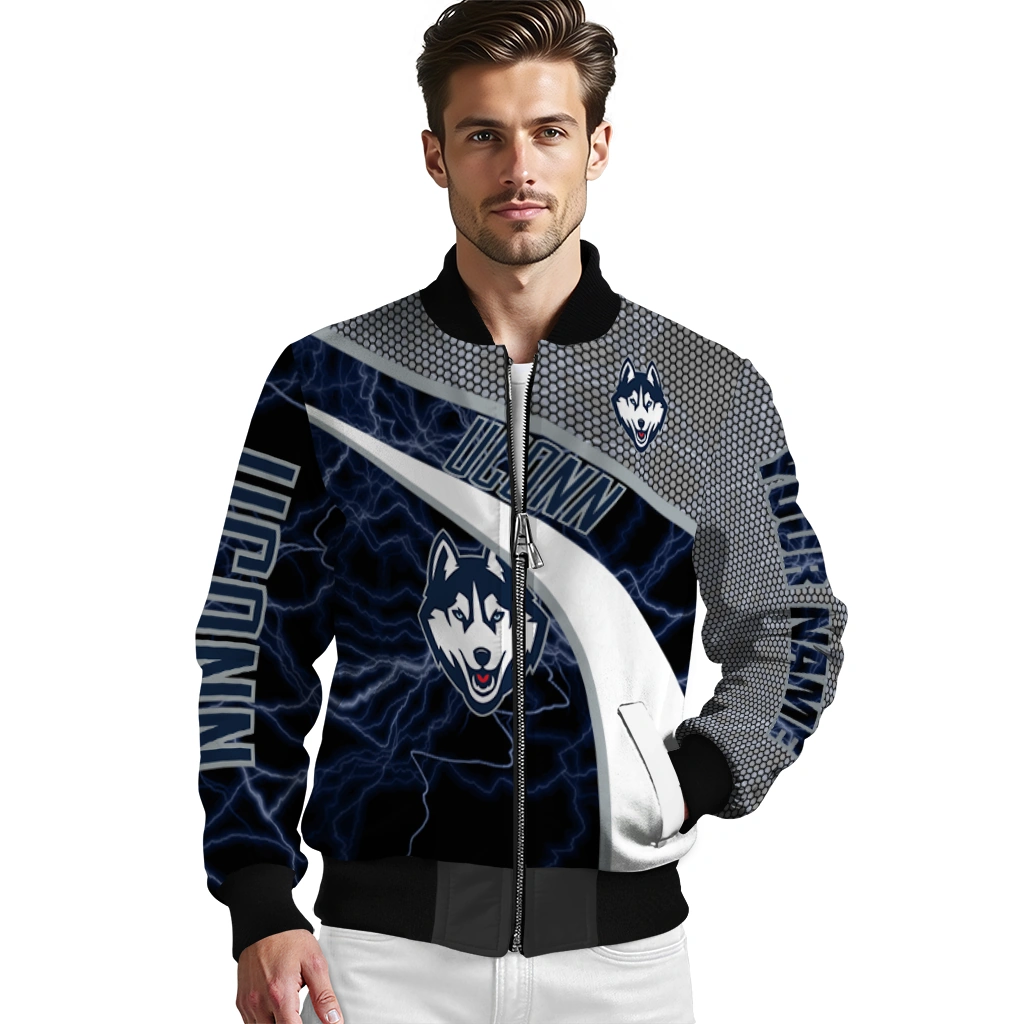 personalized uconn huskies electric flash blue bomber jacket high quality personalized uconn huskies electric flash blue bomber jacket high quality