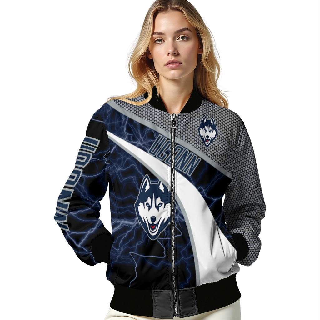 personalized uconn huskies electric flash blue bomber jacket latest model personalized uconn huskies electric flash blue bomber jacket latest model