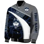 personalized uconn huskies electric flash blue varsity jacket best selling