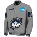 personalized uconn huskies feral slash grey varsity jacket best selling