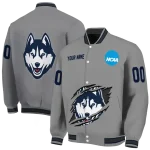 personalized uconn huskies feral slash grey varsity jacket best selling