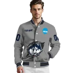 personalized uconn huskies feral slash grey varsity jacket best selling