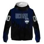 personalized uconn huskies flame trim blue black windbreaker jacket best selling