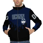 personalized uconn huskies flame trim blue black windbreaker jacket best selling