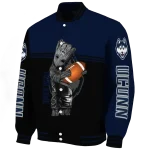 personalized uconn huskies groot football blue black varsity jacket best selling
