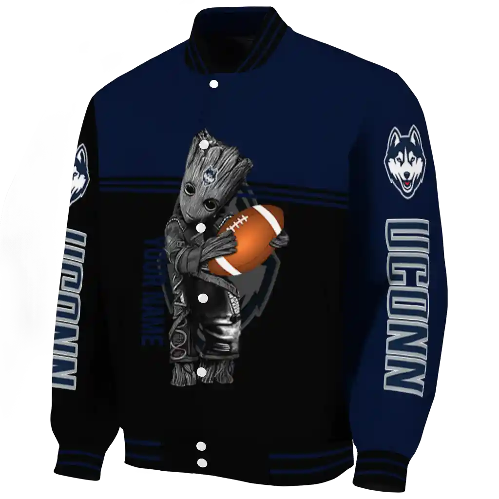 personalized uconn huskies groot football blue black varsity jacket best selling personalized uconn huskies groot football blue black varsity jacket best selling