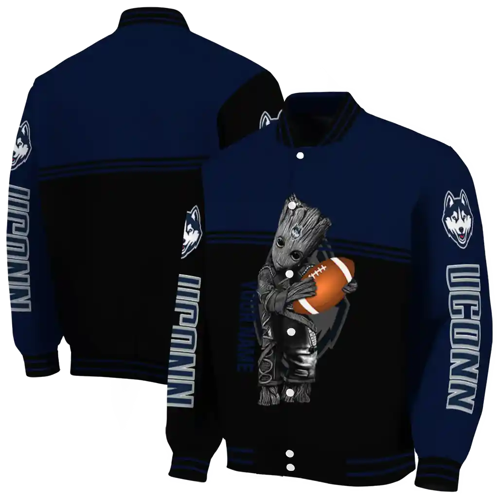 personalized uconn huskies groot football blue black varsity jacket fashion forward personalized uconn huskies groot football blue black varsity jacket fashion forward