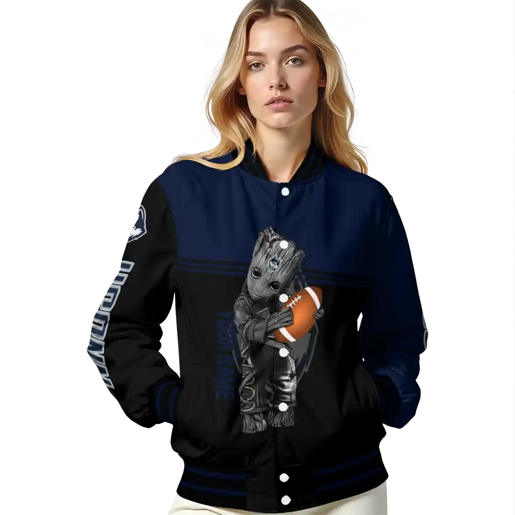 personalized uconn huskies groot football blue black varsity jacket latest model personalized uconn huskies groot football blue black varsity jacket latest model
