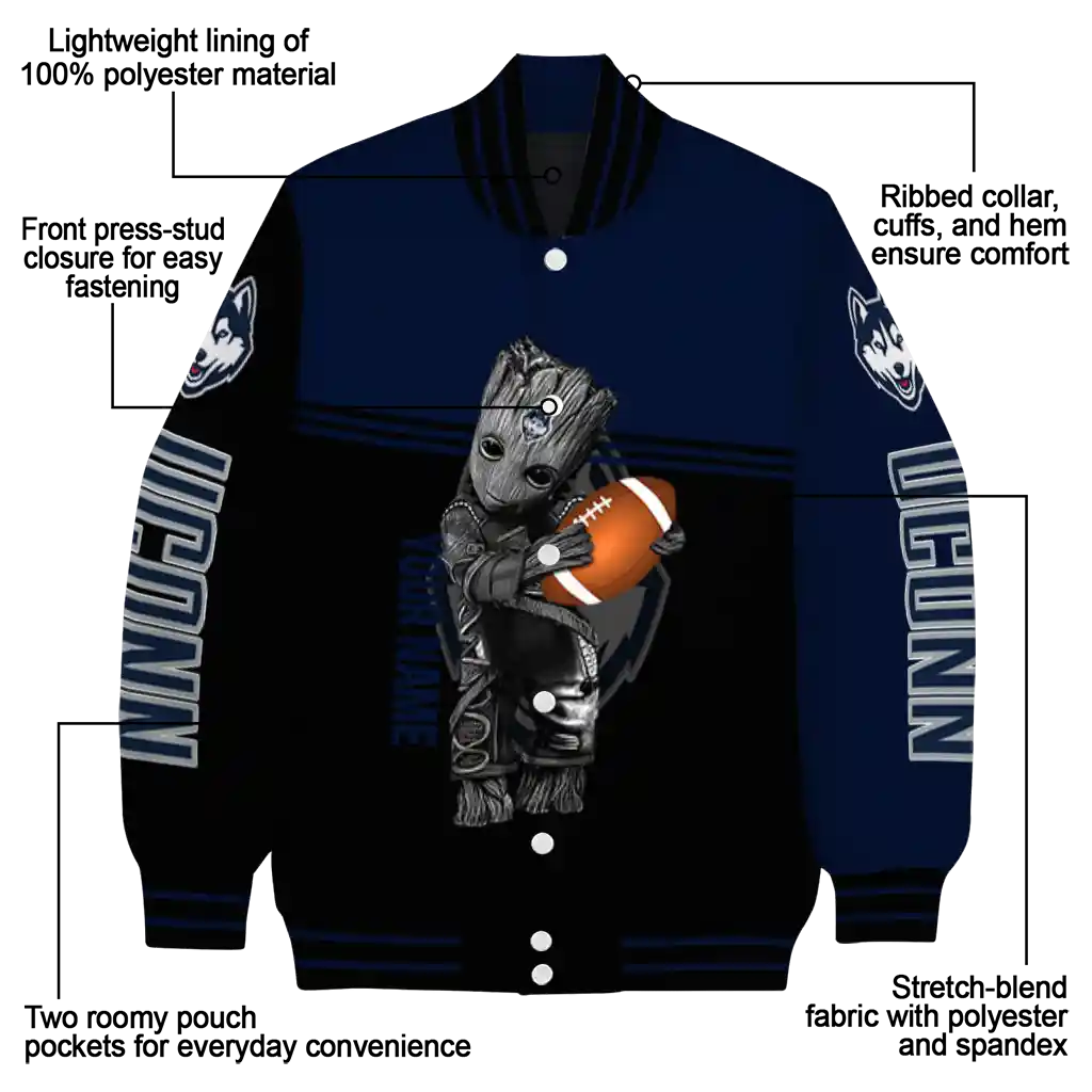 personalized uconn huskies groot football blue black varsity jacket new arrival personalized uconn huskies groot football blue black varsity jacket new arrival