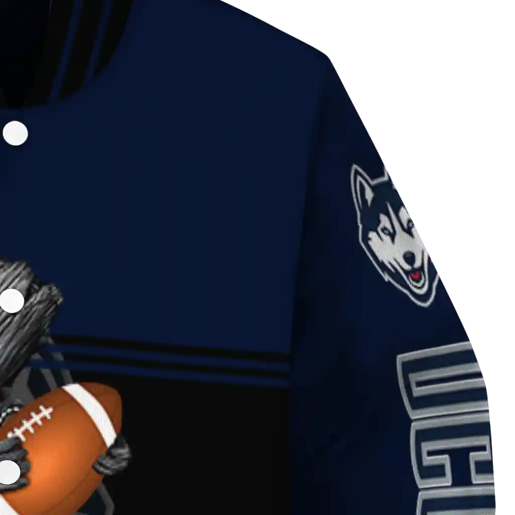 personalized uconn huskies groot football blue black varsity jacket premium grade personalized uconn huskies groot football blue black varsity jacket premium grade