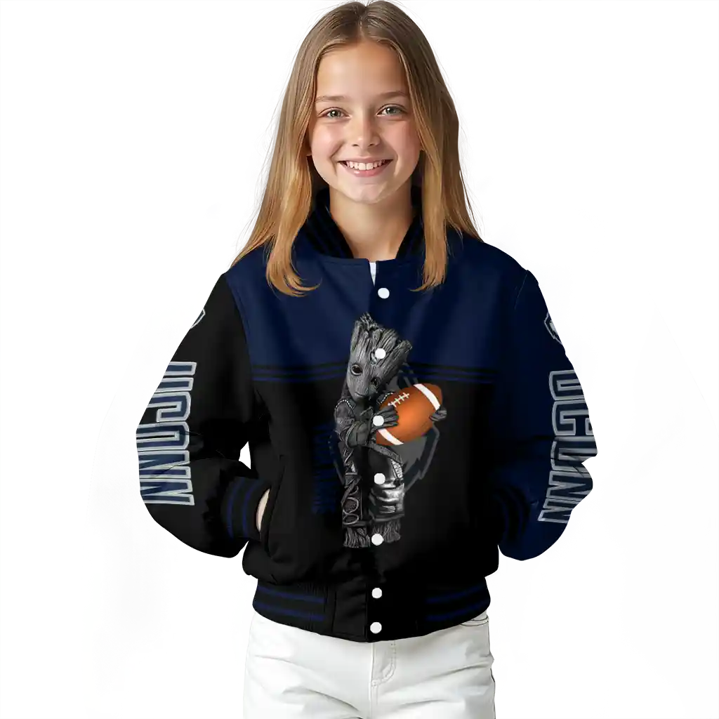 personalized uconn huskies groot football blue black varsity jacket top rated personalized uconn huskies groot football blue black varsity jacket top rated