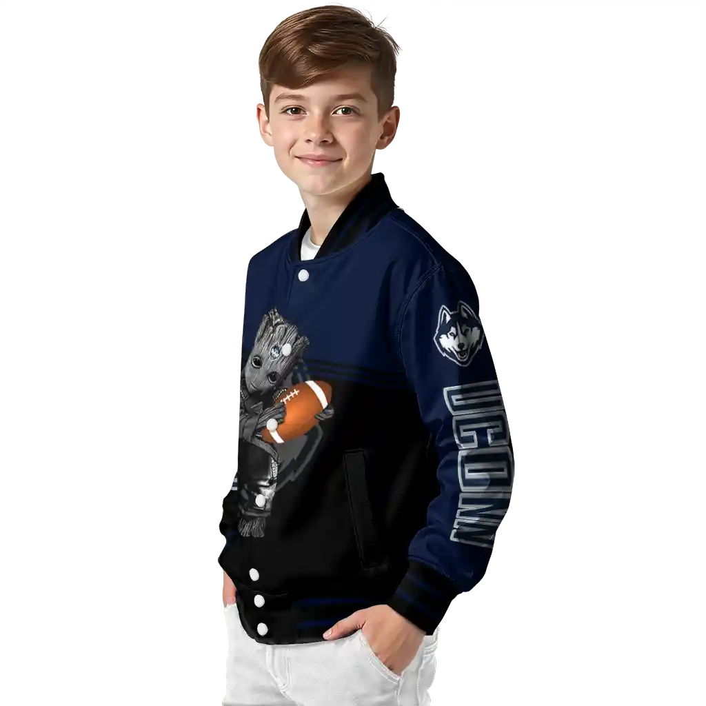 personalized uconn huskies groot football blue black varsity jacket trendy personalized uconn huskies groot football blue black varsity jacket trendy