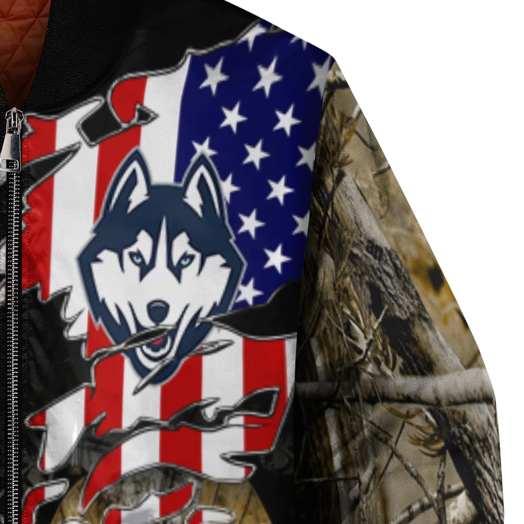 personalized uconn huskies patriot deer camouflage bomber jacket premium grade personalized uconn huskies patriot deer camouflage bomber jacket premium grade