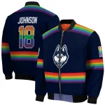 personalized uconn huskies rainbow jersey number blue bomber jacket best selling