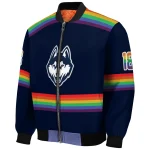 personalized uconn huskies rainbow jersey number blue bomber jacket best selling