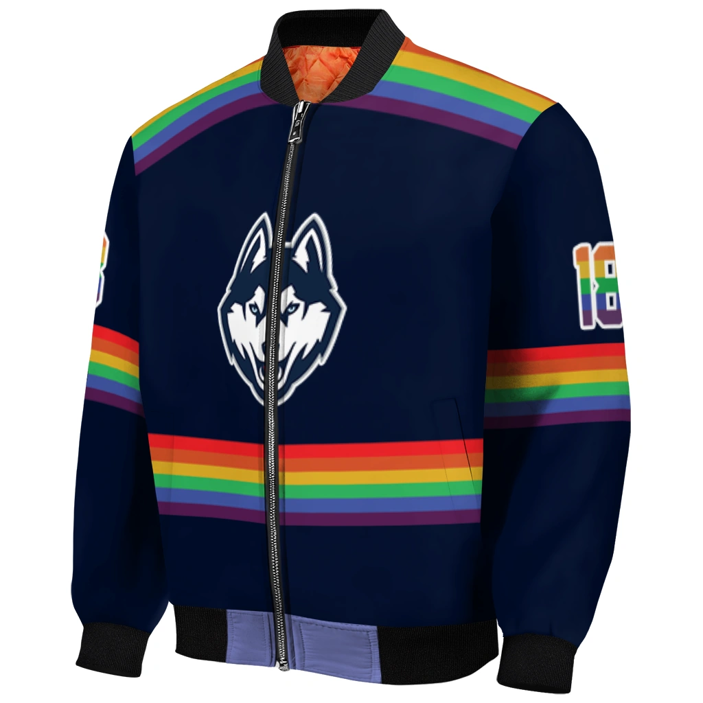 personalized uconn huskies rainbow jersey number blue bomber jacket fashion forward personalized uconn huskies rainbow jersey number blue bomber jacket fashion forward