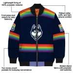 personalized uconn huskies rainbow jersey number blue bomber jacket best selling