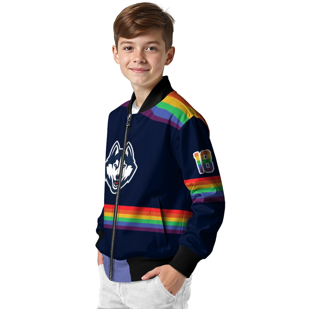 personalized uconn huskies rainbow jersey number blue bomber jacket trendy personalized uconn huskies rainbow jersey number blue bomber jacket trendy