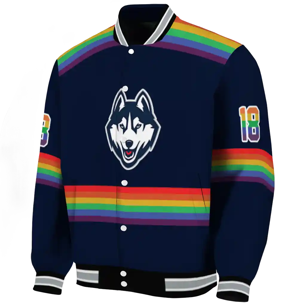 personalized uconn huskies rainbow jersey number blue varsity jacket best selling personalized uconn huskies rainbow jersey number blue varsity jacket best selling