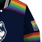 personalized uconn huskies rainbow jersey number blue varsity jacket best selling