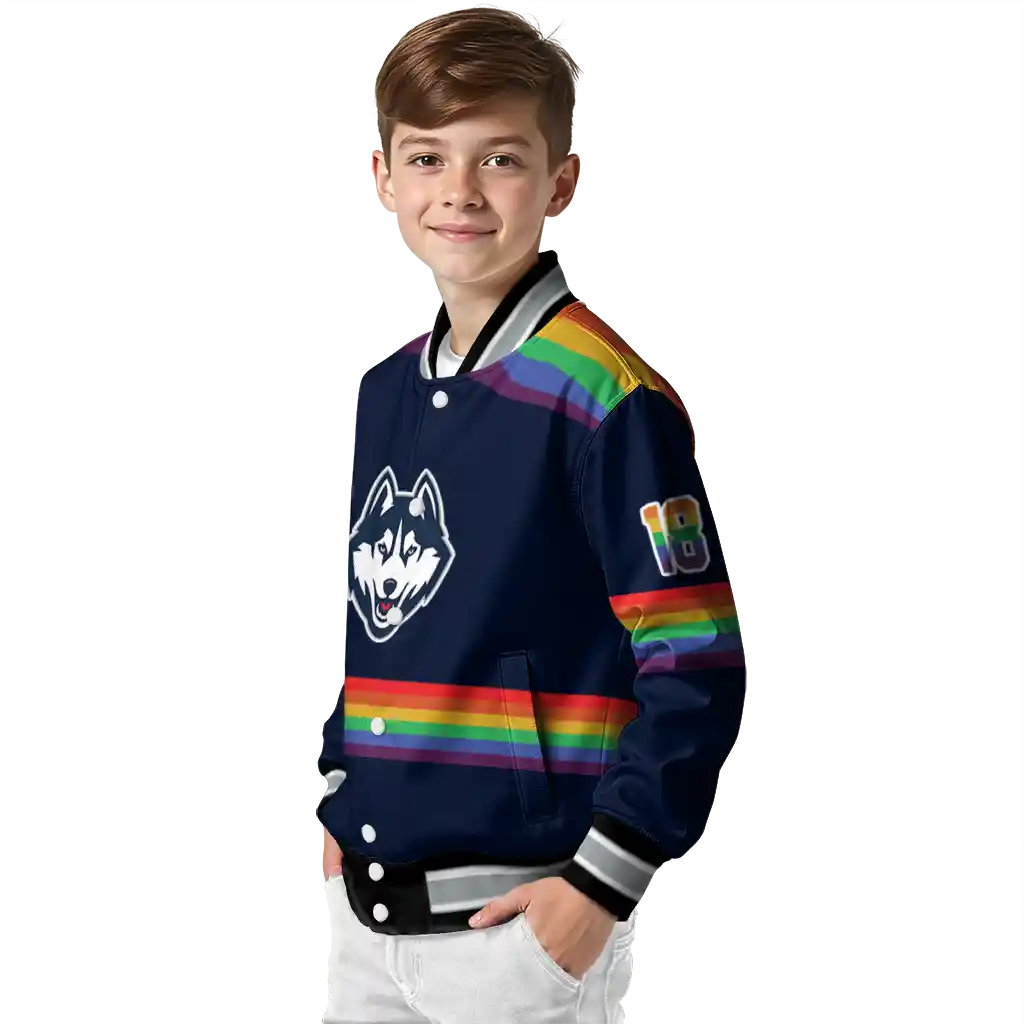 personalized uconn huskies rainbow jersey number blue varsity jacket trendy personalized uconn huskies rainbow jersey number blue varsity jacket trendy