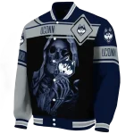 personalized uconn huskies reaper hands blue black varsity jacket best selling