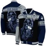 personalized uconn huskies reaper hands blue black varsity jacket best selling