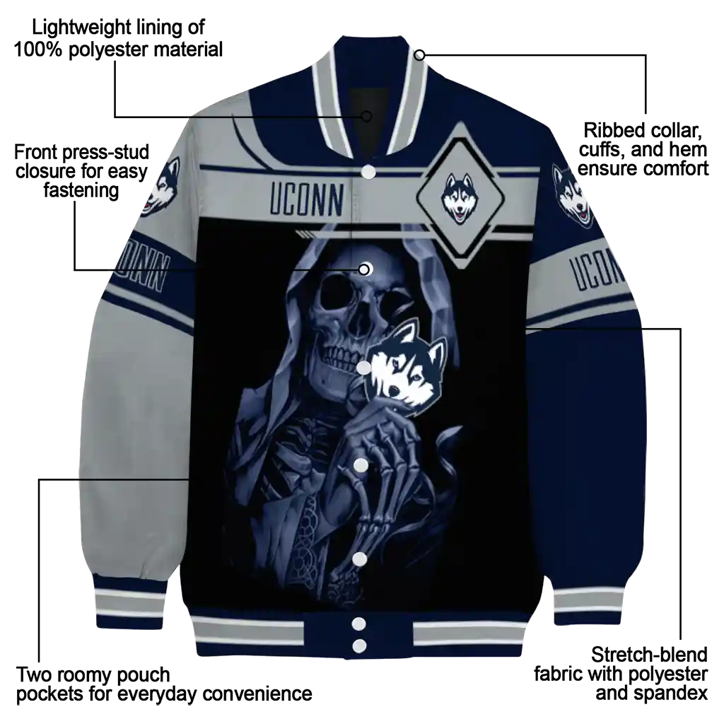personalized uconn huskies reaper hands blue black varsity jacket new arrival personalized uconn huskies reaper hands blue black varsity jacket new arrival