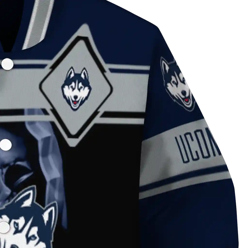 personalized uconn huskies reaper hands blue black varsity jacket premium grade personalized uconn huskies reaper hands blue black varsity jacket premium grade