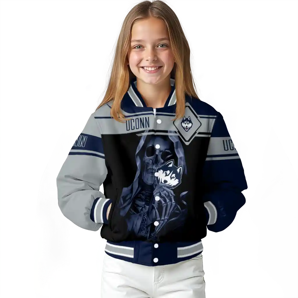 personalized uconn huskies reaper hands blue black varsity jacket top rated personalized uconn huskies reaper hands blue black varsity jacket top rated