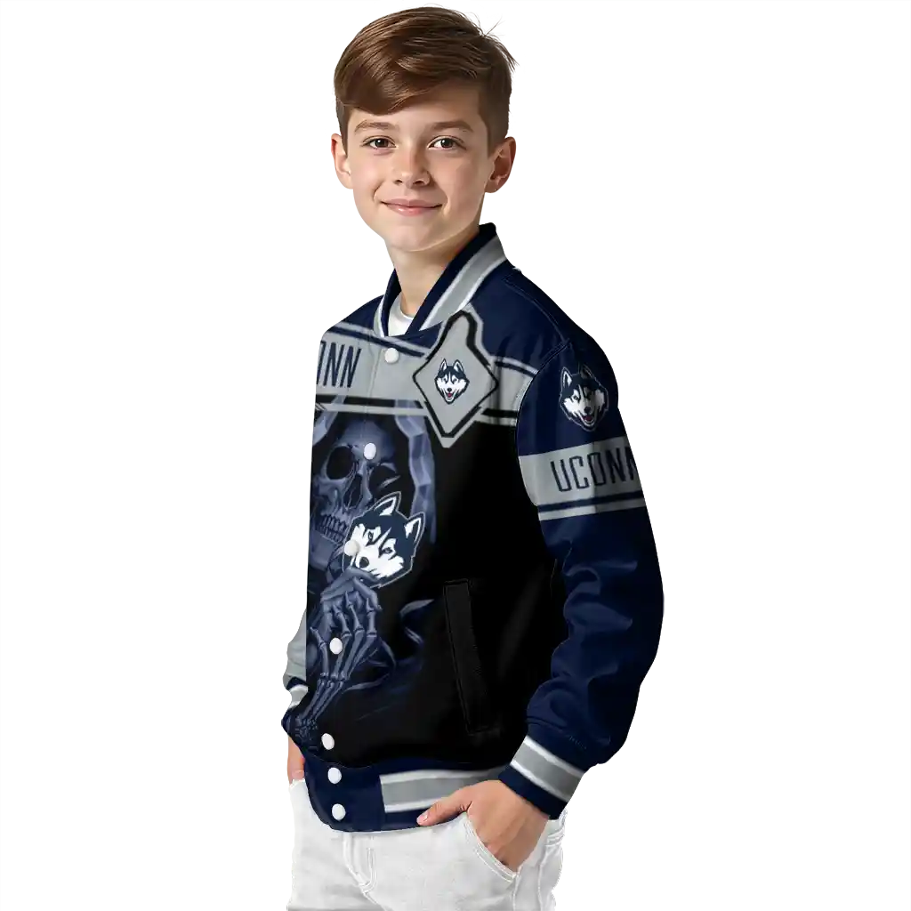 personalized uconn huskies reaper hands blue black varsity jacket trendy personalized uconn huskies reaper hands blue black varsity jacket trendy