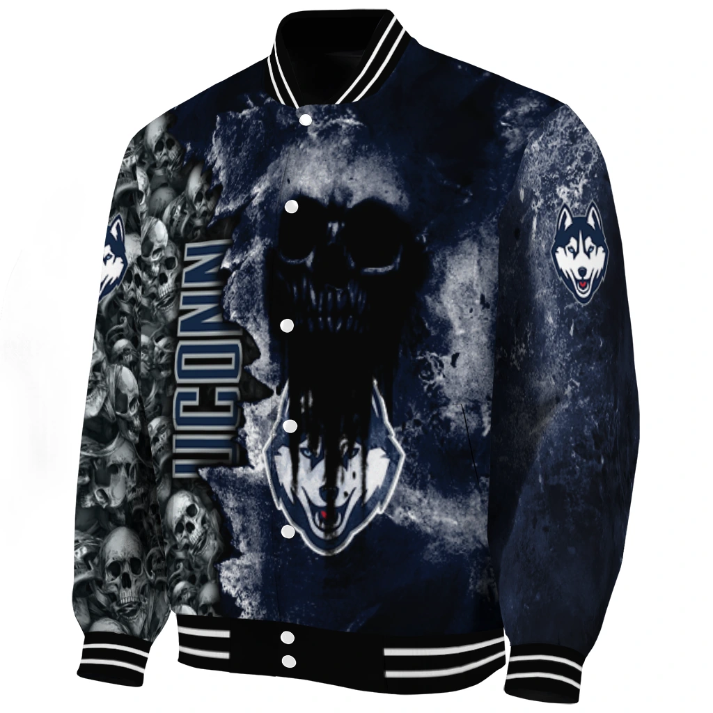 personalized uconn huskies skull cluster blue varsity jacket best selling personalized uconn huskies skull cluster blue varsity jacket best selling